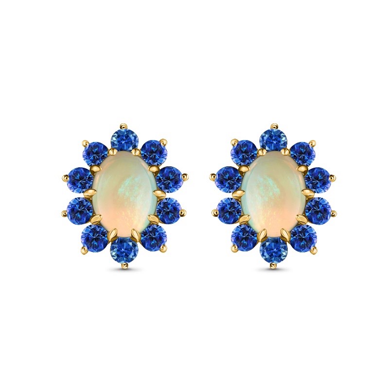 14K Yellow Gold Australian Opal & Sapphire Earrings